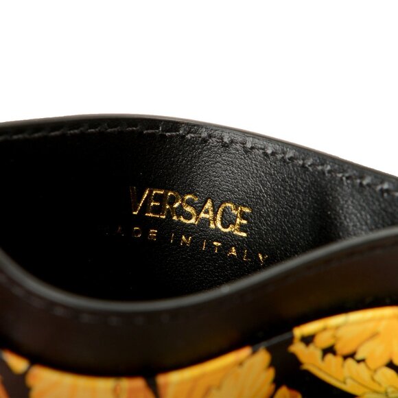 Versace Barocco Print 100% Leather Gold Medusa Head Card Case Holder - Picture 5 of 5